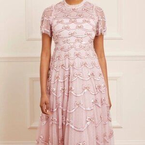 NEEDLE & THREAD Bow-detail Sequin-embellished Gown In Pink